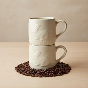White Porcelain <b>Mug</b> Embossed Ceramic Coffee Tea Cartoon Design <b>Reusable</b> Food Safe Dishwasher Microwave Safe Business Gifts - Product Image 2