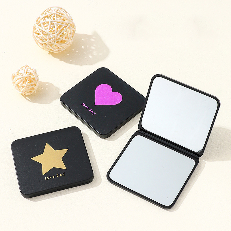 Portable Girl Compact Mirror Travel Pocket Hand Mirror 2 X 1x Magnification Square Mini Pocket Mirror