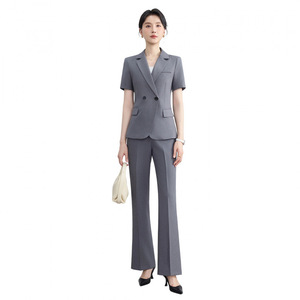 Women's Suit Set Short Sleeve Blazer Pants Formal Work Uniform Anti-Wrinkle Polyester Spandex 94.2 5.8 Commuting - Product Image 5
