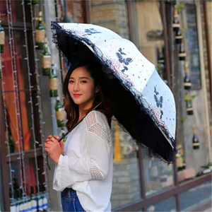 Parapluie de revêtement noir à la mode de nouveau style avec parapluie UV de soleil à trois plis en <span class=keywords><strong>dentelle</strong></span> papillon - Product Image 3