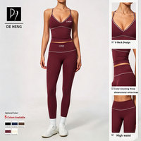 Ensemble de sport personnalisé, nouveau design, color blocking, débardeur à col halter et pantalon respirant qui rehausse les hanches, ensemble de yoga pour femmes