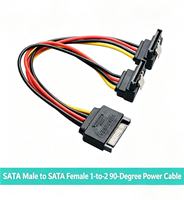 90 °   Cable divisor de alimentación SATA de ángulo recto macho a hembra 1 a 2 con clip de resorte