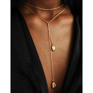 <span class=keywords><strong>Collier</strong></span> double couche Infiniment coquillage non terni Plaqué or 18 carats <span class=keywords><strong>Collier</strong></span> de plage d'été à long pompon en coquillage pour femmes - Product Image 2