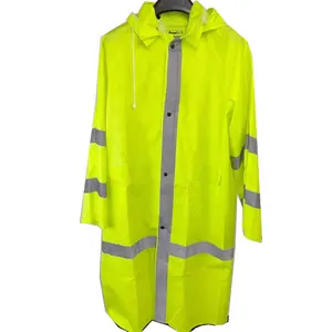 customized adult outdoor waterproof safety PVC rain wear for industrial worker raincoat with reflective tape