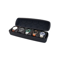 Kotak Penyimpanan Jam Tangan EVA Hitam 1/2/3/4/5/6/10/12/15 Slot dengan Ritsleting, Pelindung Tahan Air, Laris, Tahan Guncangan