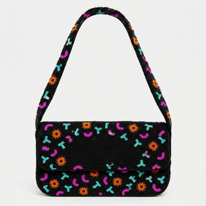 Bolso de Noche Retro de los San Antonio Spurs con Bloques de Color y Cuentas, Hecho a Mano, Negro, Estilo Distintivo - Product Image 1