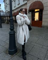 Manteau d'hiver pour femme grande taille, en fausse fourrure de renard, à revers, à manches longues, imprimé animal noir, chaud et coupe-vent
