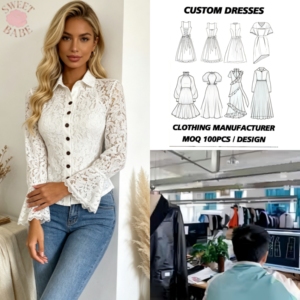 Wholesale Customizable Women Collared Button Front Cropped Blouse Flare Sleeve For Office Dating Party Ladies <b>Top</b> - Product Image 1