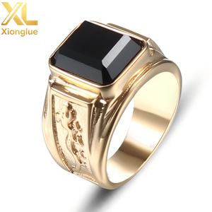 <b>Mens</b> High Polished Pvd Gold Plated Shiny <b>Black</b> Red Blue Crystal Rhinestone <b>Ring</b> - Product Image 1
