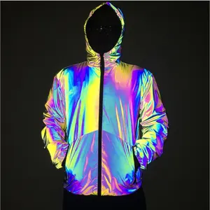 new hi viz super soft lightweight plus size colorful iridescent reflective men's jacket women oversize coats for fashion show