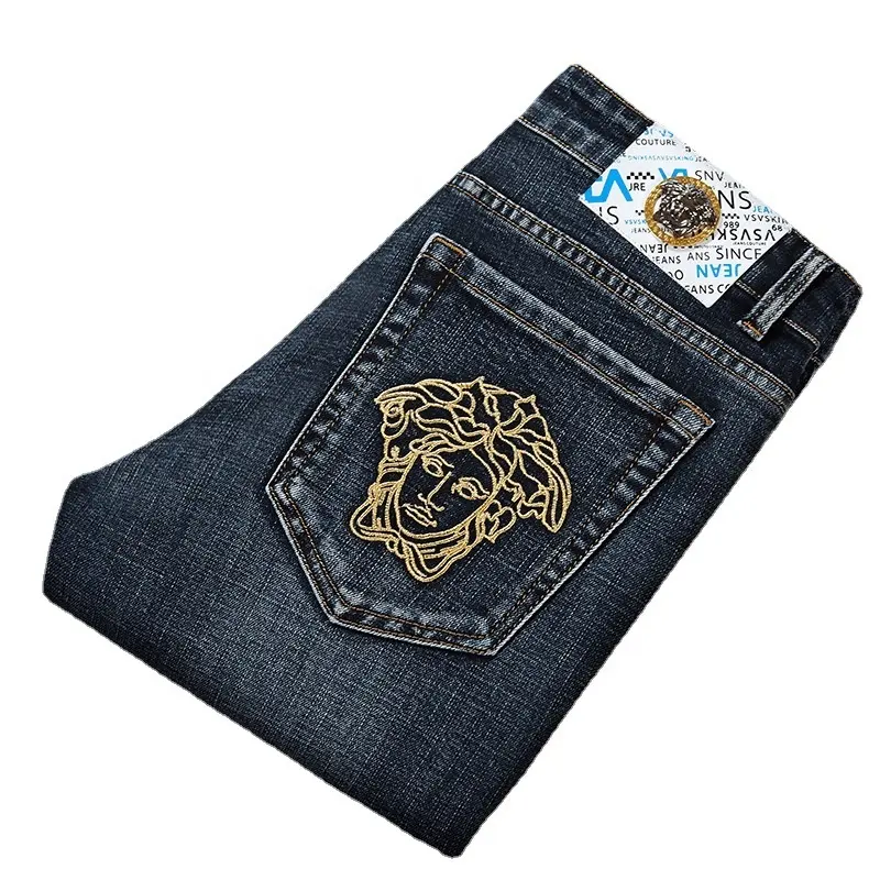 Factory Direct Jeans Männer schlanke gerade High-End leichte Luxus schwere Prozess wäsche elastische Marke Jeans