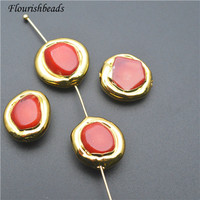 Corail rouge à la mode rond forme irrégulière 16mm plaqué or perles en vrac pour la fabrication de bijoux collier Bracelet