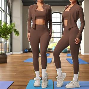 Abbigliamento sportivo da donna abbigliamento sportivo da palestra Yoga Run da ginnastica 3 pezzi set di abbigliamento a maniche lunghe giacca con cerniera XS XL traspirante - Product Image 2