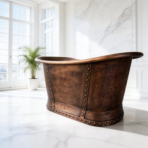 <span class=keywords><strong>Vasca</strong></span> da Bagno in Rame Martellato a Mano su Misura con Cinghie Rivettate per Progetti di Bagni di Ville di Lusso - Product Image 5