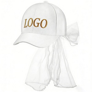 Gorra de béisbol deportiva personalizada al por mayor ZZB con velo de encaje ajustable de tela común para novias - Product Image 2