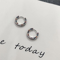 Boucles d'oreilles créoles en argent sterling 925 avec zircone cubique colorée, forme géométrique ronde, style minimaliste personnalisé pour femmes