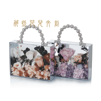 Nouveau Style fait à la main décoratif préservé fleurs éternelle Rose hortensia avec mignon lapin poupée en acrylique transparent sac à main Roses boîte