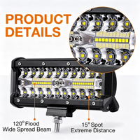 Barre de lumière de travail LED tout-terrain JHS Lamp Luz De Trabajo Triple Row Driving Spot Flood Combo Beam 7 pouces 120W pour camion, SUV, VTT, 4x4