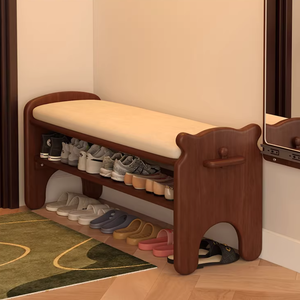 Banco zapatero de entrada de lujo ligero de alta gama, banco largo con estantería para zapatos, de varias capas, para pasillo, de madera maciza, móvil - Product Image 1