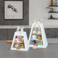 Scatola di Lusso Trapezoidale Monouso per Torte Nuziali, Portatile, Bianca, per 2 Livelli di Cupcake, con Finestra Trasparente e Goffratura