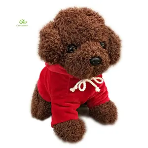 Greenmart Oem mainan pemrosesan kustom boneka hewan anjing figur hewan berpakaian di Hoodie hadiah anjing Teddy