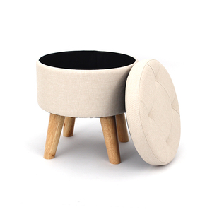 Customized Modern Living Room Furniture Faux Linen <strong>Storage</strong> <strong>Stool</strong> with Wooden Feet - Product Image 3