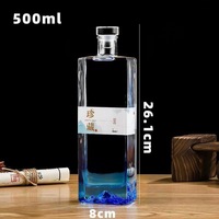 Grosir 500ml 16oz minuman keras buah anggur botol kaca bentuk persegi buah anggur Brandy botol wiski dengan tutup kaca atau tutup polimer