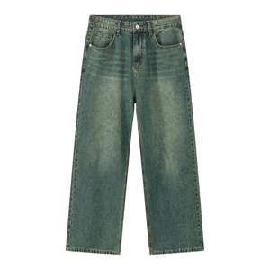 Jeans Vintage 2026 de Pierna Ancha con Decoración de Cristales, Tela Vaquera Desgastada, Lavado Oscuro, Venta al por Mayor del Fabricante para Invierno - Product Image 4