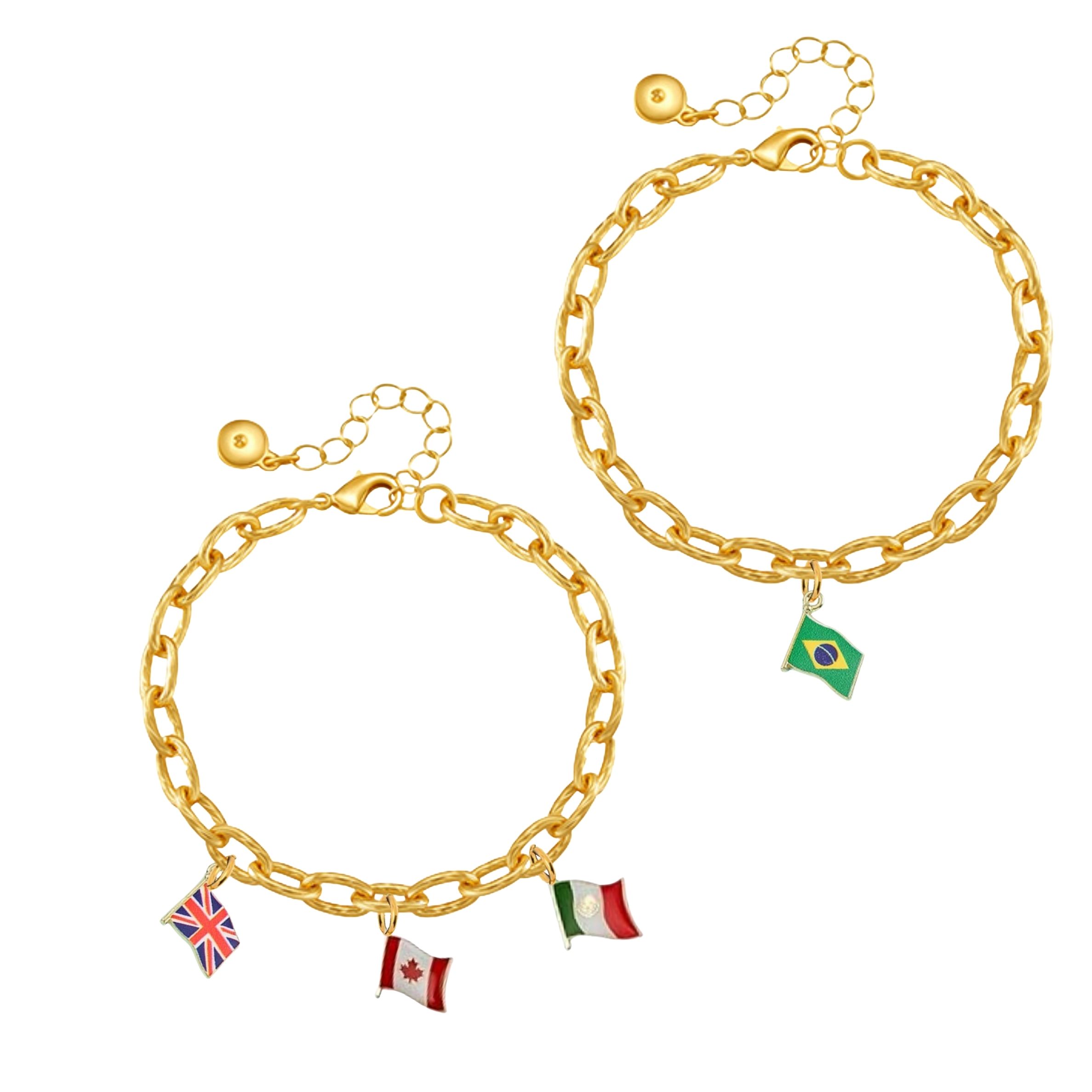 Pulsera con dije de bandera nacional chapada en oro-GRJ4009SF