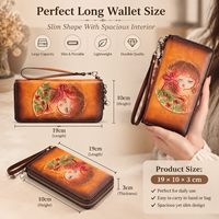 Dompet Kulit Asli Desain Vintage Wanita RFID Blocking Resleting Panjang Kapasitas Besar Dompet Panjang Bermerek dengan Logo Timbul