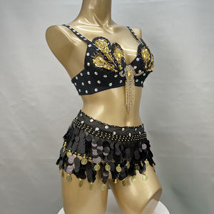 Samba buikdanskostuum met de hand bewerkte turquoise en rode kleur topbeha en heupsjaalriem 2 STKS / SET - Product Image 4