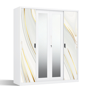 Armoire en acier imprimé avec portes coulissantes et miroir 1600 mm pour chambre à coucher - Product Image 1