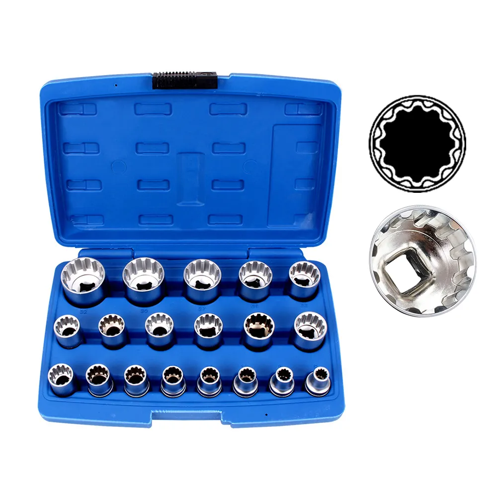 Srunv Hot Sale 19pcs 1/2 Dr Gear Lock 8-32mm Size Spline Sockets Set 12 Point Matt Finish Hand Tool Kit