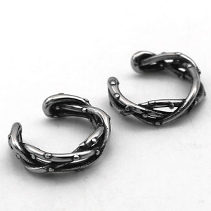 yunnique Retro Black Titanium Steel Thorn Design <b>Cuff</b> <b>Earrings</b> Open Style For Men And Women No Piercing Required - Product Image 1