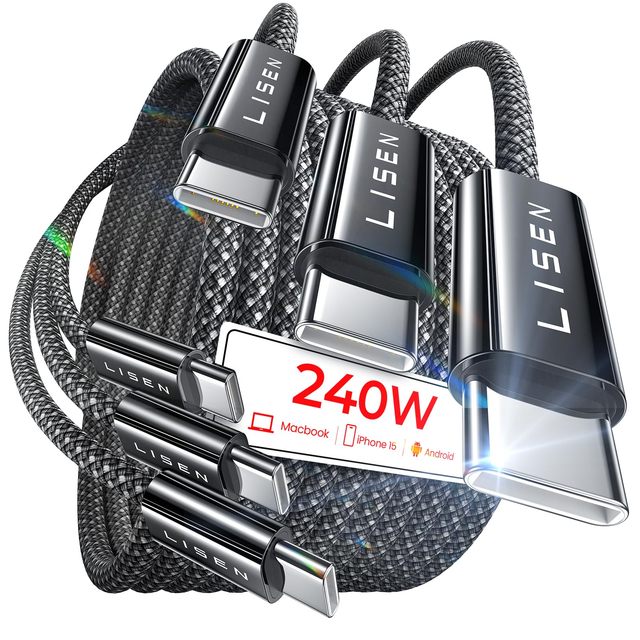 LISEN 240W USB C to USB C Cable 3 Pack Fast Charging Cord for MacBook Pro iPad iPhone 17 Samsung S25 Laptop Type C Power Wire