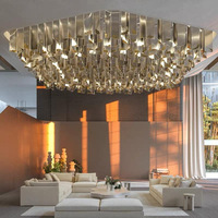 Lustre long en cristal haut de gamme de style italien, sur mesure, à hauteur réglable, pour villa, salon, hall d'entrée, table de présentation