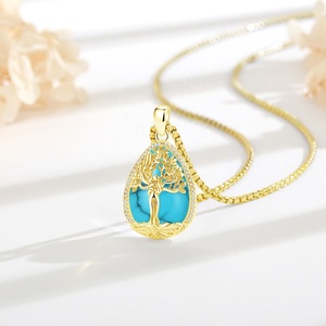 Bijoux Mère et Enfant, collier avec pendentif en forme de larme en turquoise plaqué or 18 carats, arbre de vie, pour la vente en gros et les cadeaux - Product Image 4