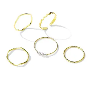Belle vague japonaise et coréenne simple anneaux cinq pièces personnalisé Net rouge queue anneaux pour les femmes