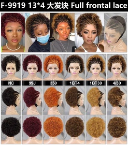 Perruque <span class=keywords><strong>Afro</strong></span> avec Tresses Perruque Courte en Dentelle <span class=keywords><strong>Coupe</strong></span> Pixie Perruques de Cheveux Humains pour Femmes Noires - Product Image 2