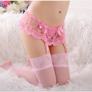 Sexy Lace Garter Stockings Set Women Thong Panties Sheer Nylon 3 Piece Lingerie Costume - Product Image 3