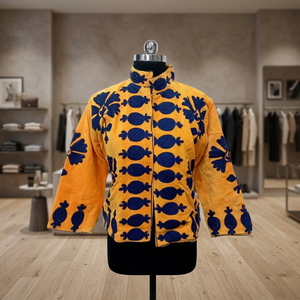 Winter Wear <b>Women's</b> <b>Velvet</b> Suzani Embroidered Quilted <b>Jacket</b> Long Sleeve Bohemian Floral Eco Friendly Handmade Warm Outerwear - Product Image 3