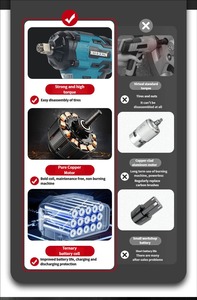 Llave de Impacto Inalámbrica de 21V 1/2 con Motor sin Escobillas, 450NM de Torque Máximo, Batería de Iones de Litio, 800W, 1 Año de Garantía, Profesional e Industrial - Product Image 5