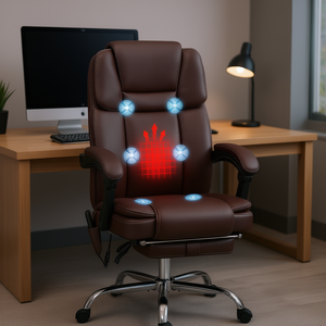 Adjustable Brown PU Leather <b>Office</b> <b>Chair</b> High Back With Massage <b>Heated</b> Features Executive <b>Chair</b> For <b>Office</b> Use - Product Image 2