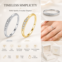 Bague en Zirconium Sertie de Zircons, Argent 925, Bande Fine 5A, Argent et Or Scintillant, Élégante, Mignonne, Délicate, Cadeau de Saint-Valentin, Anniversaire, Bijoux Fins