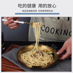 304 Stainless Steel Plate Korean Style Gold Round Flat Bottom Plate For BBQ Fruit Grilled Meat Tableware Hotel Food Use - Product Image 1