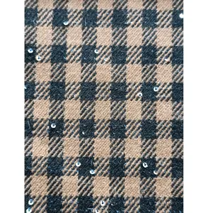 High Quality Italian Wool Tweed Fabric Black Polyester Woven Fabric For Overcoat Wool Cotton Polyester Fabric