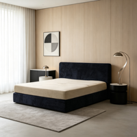 Cadre de lit rembourré en velours crème, doux et compressé, taille King Queen, en tissu modulaire, sans assemblage, compressé sous vide