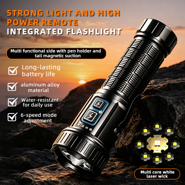Rechargeable LED Flashlight with 26800 Battery IP54 Waterproof Aluminum Alloy Bright Portable