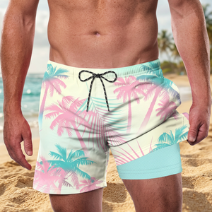 Bedruckte Badeshorts für Herren, Strandshorts mit Kordelzug, locker sitzende Boardshorts mit Kompressionsfutter - Product Image 3