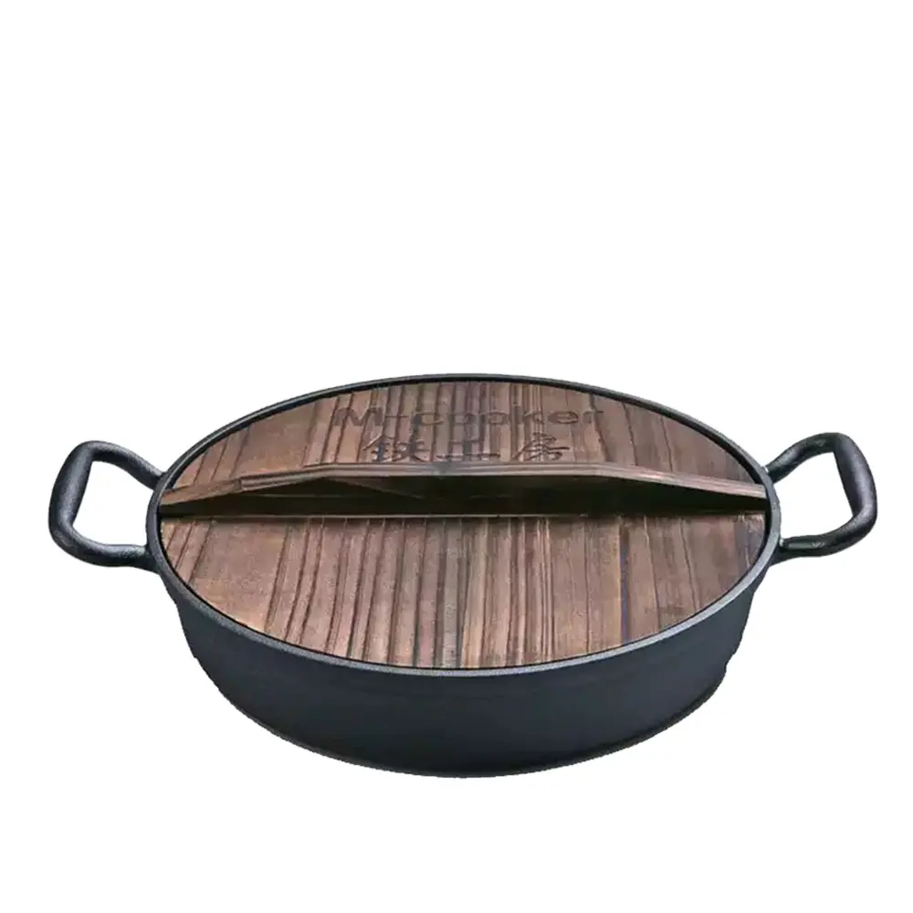 M-cooker OEMノンスティック屋外10インチ深皿ピザパンフライピザパン鋳鉄フライパン鍋